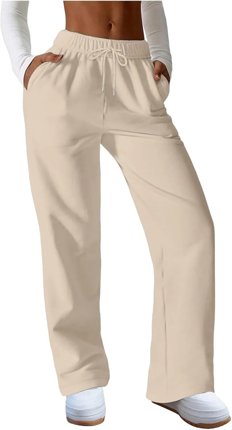 Wide Leg Sweatpants Women Casual Drawstring High Waisted Sweat Pants Plus Size Tummy Control Joggers Workout Pants for Women
