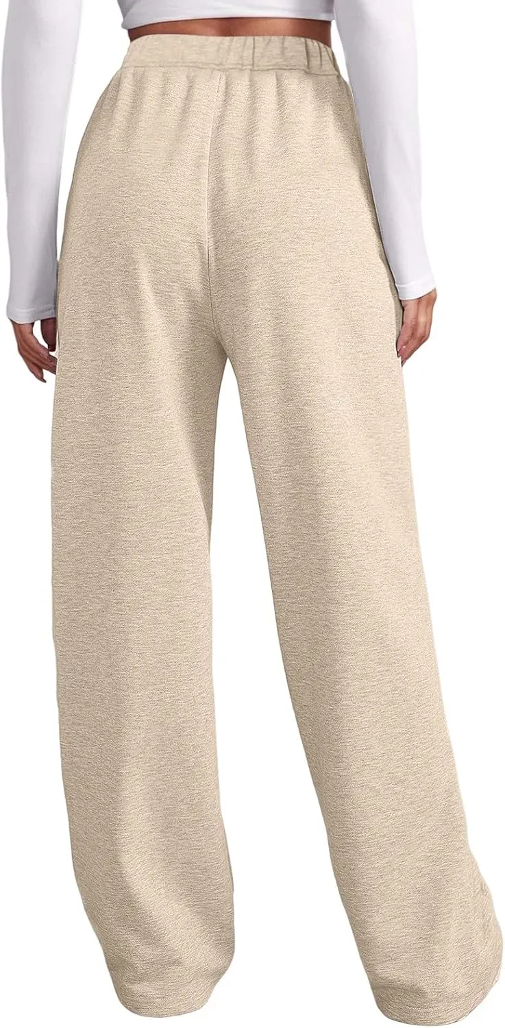 Wide Leg Sweatpants Women Casual Drawstring High Waisted Sweat Pants Plus Size Tummy Control Joggers Workout Pants for Women