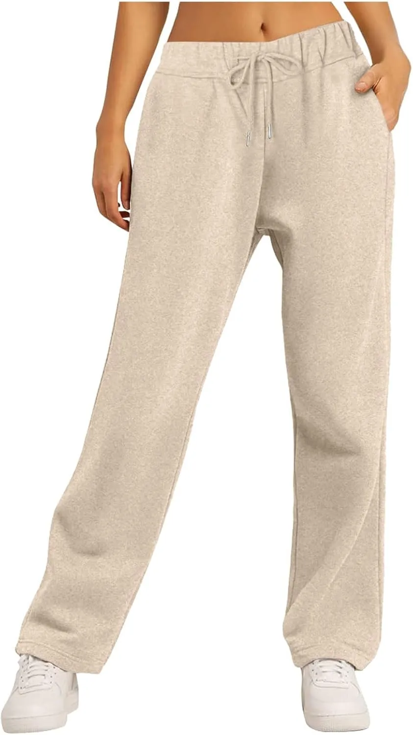 Wide Leg Sweatpants Women Casual Drawstring High Waisted Sweat Pants Plus Size Tummy Control Joggers Workout Pants for Women