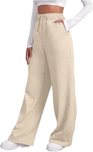 Wide Leg Sweatpants Women Casual Drawstring High Waisted Sweat Pants Plus Size Tummy Control Joggers Workout Pants for Women