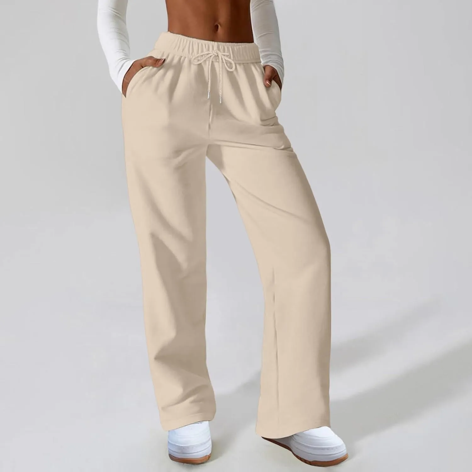 Wide Leg Sweatpants Women Casual Drawstring High Waisted Sweat Pants Plus Size Tummy Control Joggers Workout Pants for Women