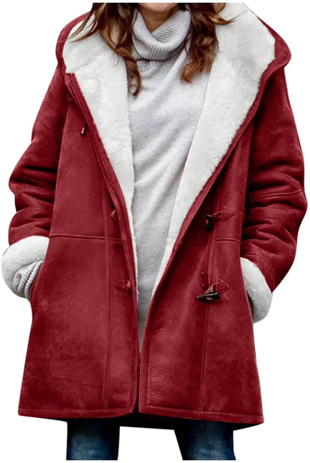 Winter Coats for Women 2025 Trendy Plus Size Warm Sherpa Fleece Lined Jackets Suede Hooded Parka Peacoats Outerwear