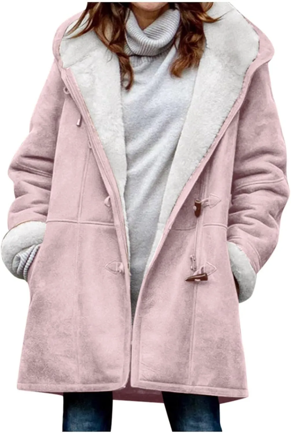 Winter Coats for Women 2025 Trendy Plus Size Warm Sherpa Fleece Lined Jackets Suede Hooded Parka Peacoats Outerwear
