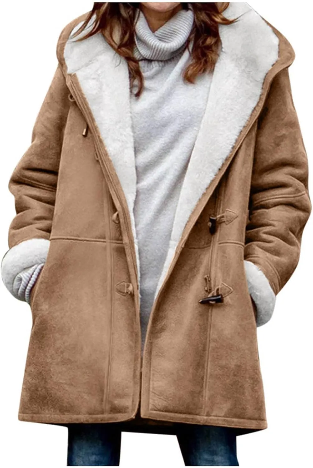 Winter Coats for Women 2025 Trendy Plus Size Warm Sherpa Fleece Lined Jackets Suede Hooded Parka Peacoats Outerwear