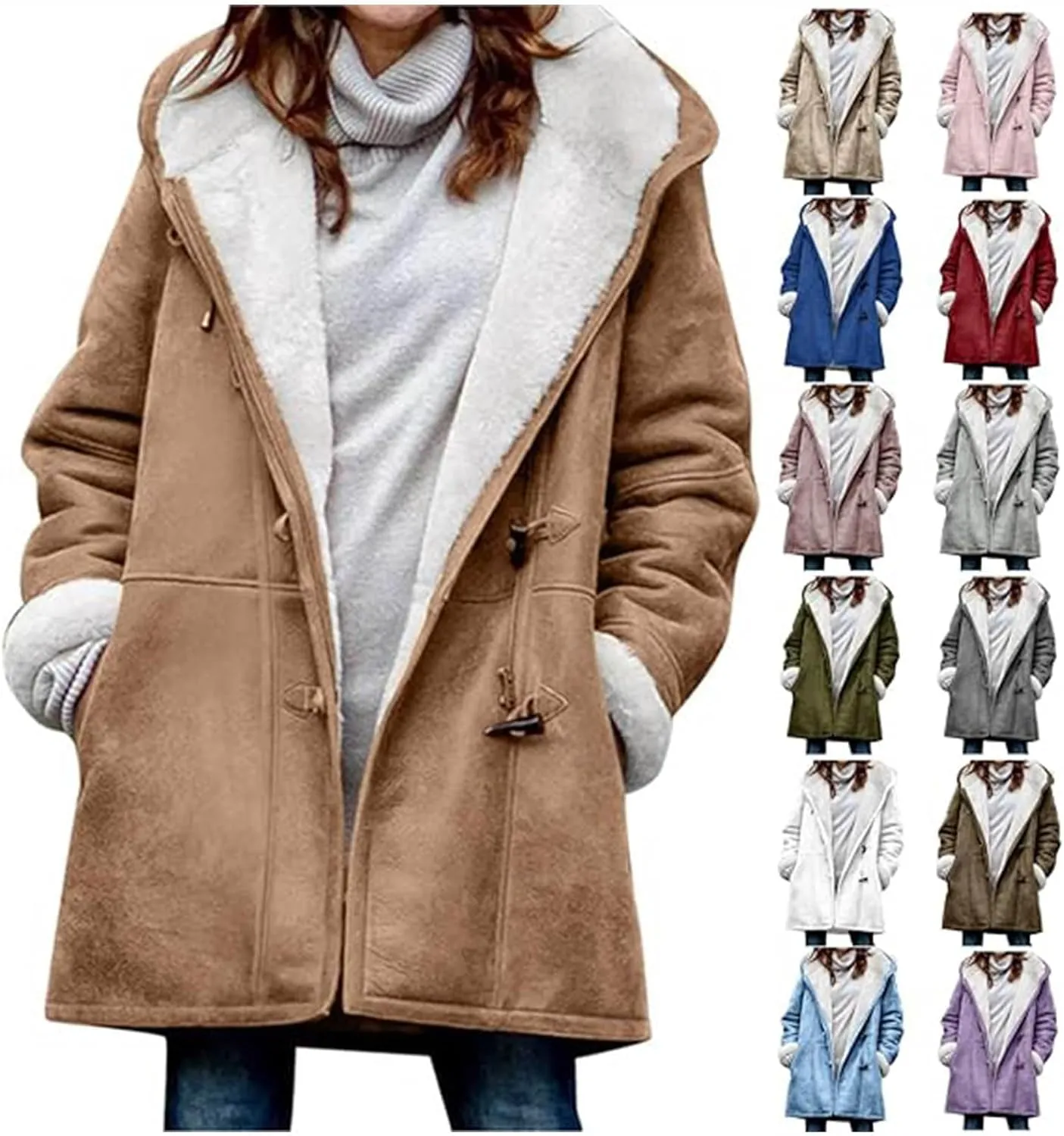Winter Coats for Women 2025 Trendy Plus Size Warm Sherpa Fleece Lined Jackets Suede Hooded Parka Peacoats Outerwear