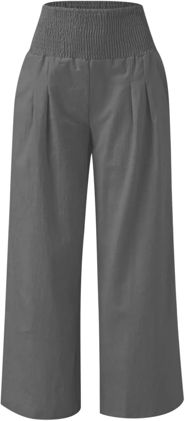 Women High Waisted Lounge Wide Leg Pants Elastic Waist Pleated Straight Pants Baggy Long Trousers Fall Trendy