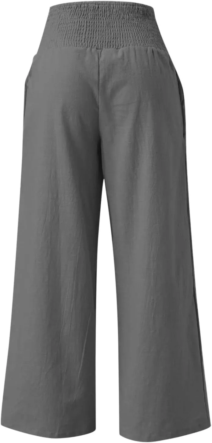 Women High Waisted Lounge Wide Leg Pants Elastic Waist Pleated Straight Pants Baggy Long Trousers Fall Trendy
