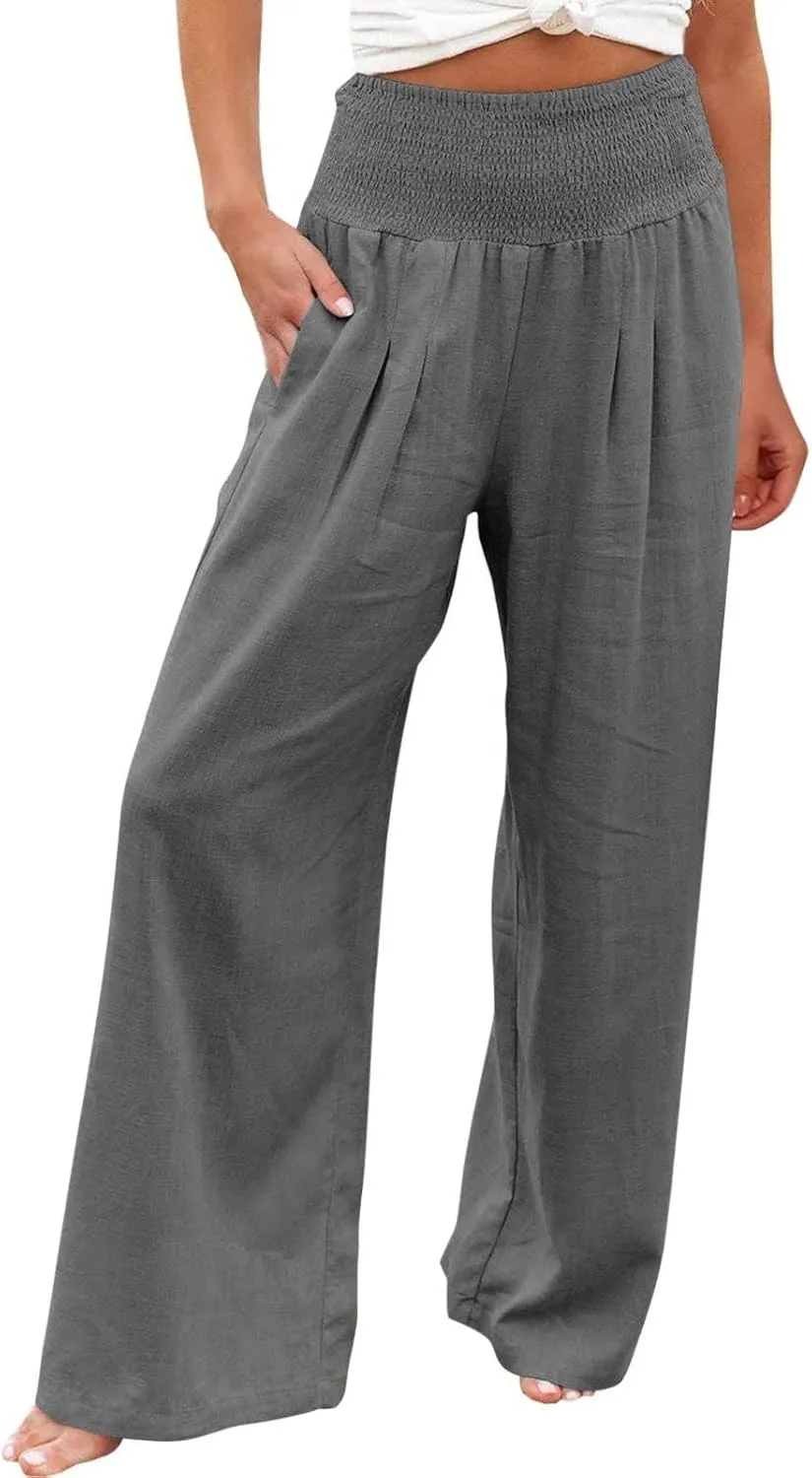 Women High Waisted Lounge Wide Leg Pants Elastic Waist Pleated Straight Pants Baggy Long Trousers Fall Trendy