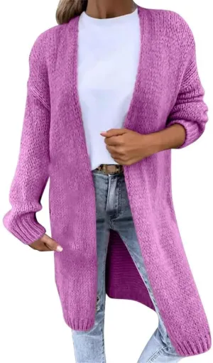 Women Hooded Open Front Cardigan Cable Knit Sweaters Solid Color Chunky Long Sweater Coats