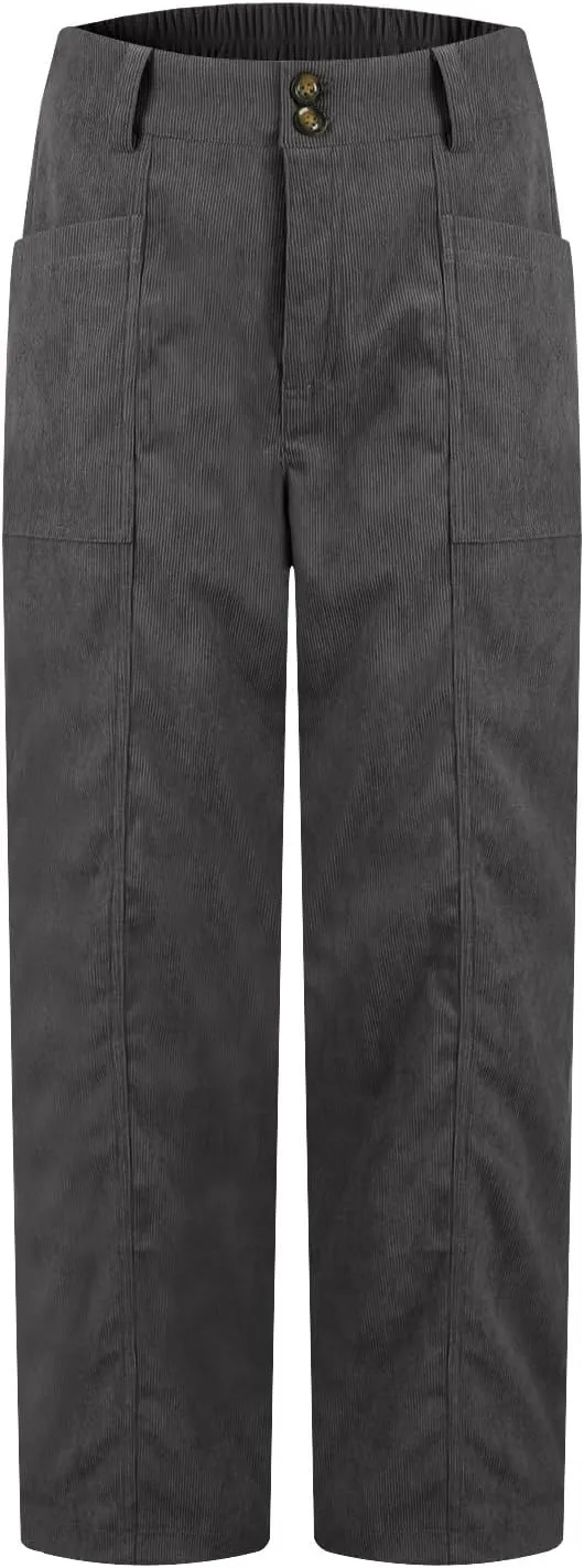 Womens Corduroy Pants Trendy High Waisted Straight Leg Work Pants Trousers Fall Elastic Waist Pants with Pockets