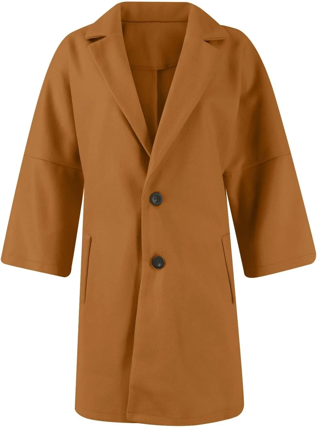 Womens Pea Coats Lapel Neck Button 3/4 Sleeve Coats Winter Double Breasted Wool Coats with Pockets