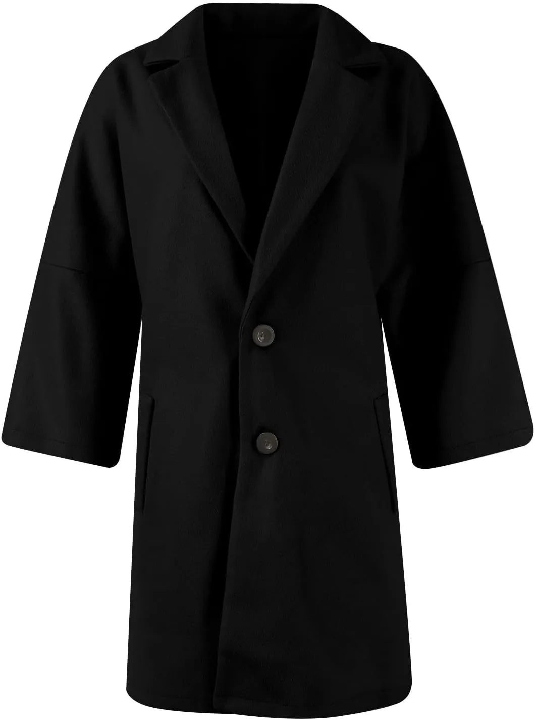 Womens Pea Coats Lapel Neck Button 3/4 Sleeve Coats Winter Double Breasted Wool Coats with Pockets
