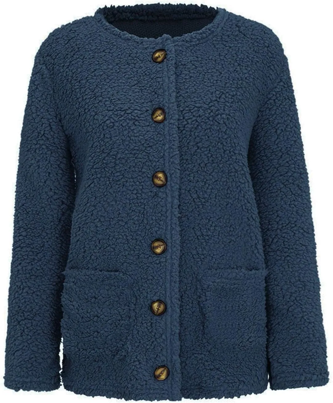 Womens Sherpa Jacket Plus Size Fuzzy Cardigan Open Front Fleece Jacket Long Sleeve Button Down Warm Coats