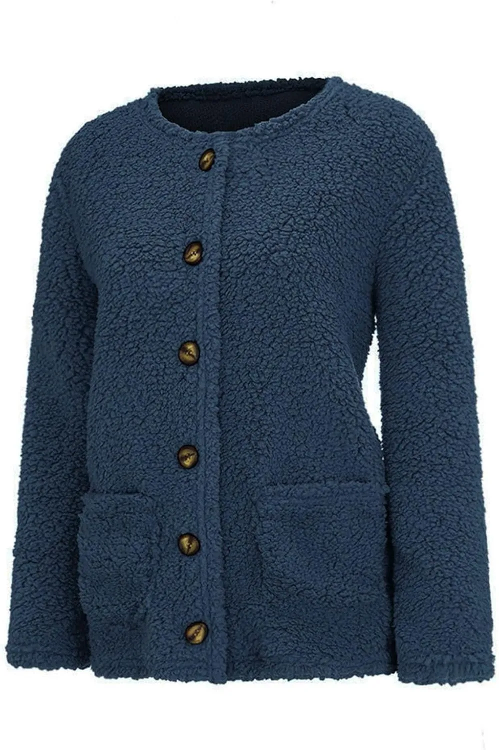 Womens Sherpa Jacket Plus Size Fuzzy Cardigan Open Front Fleece Jacket Long Sleeve Button Down Warm Coats