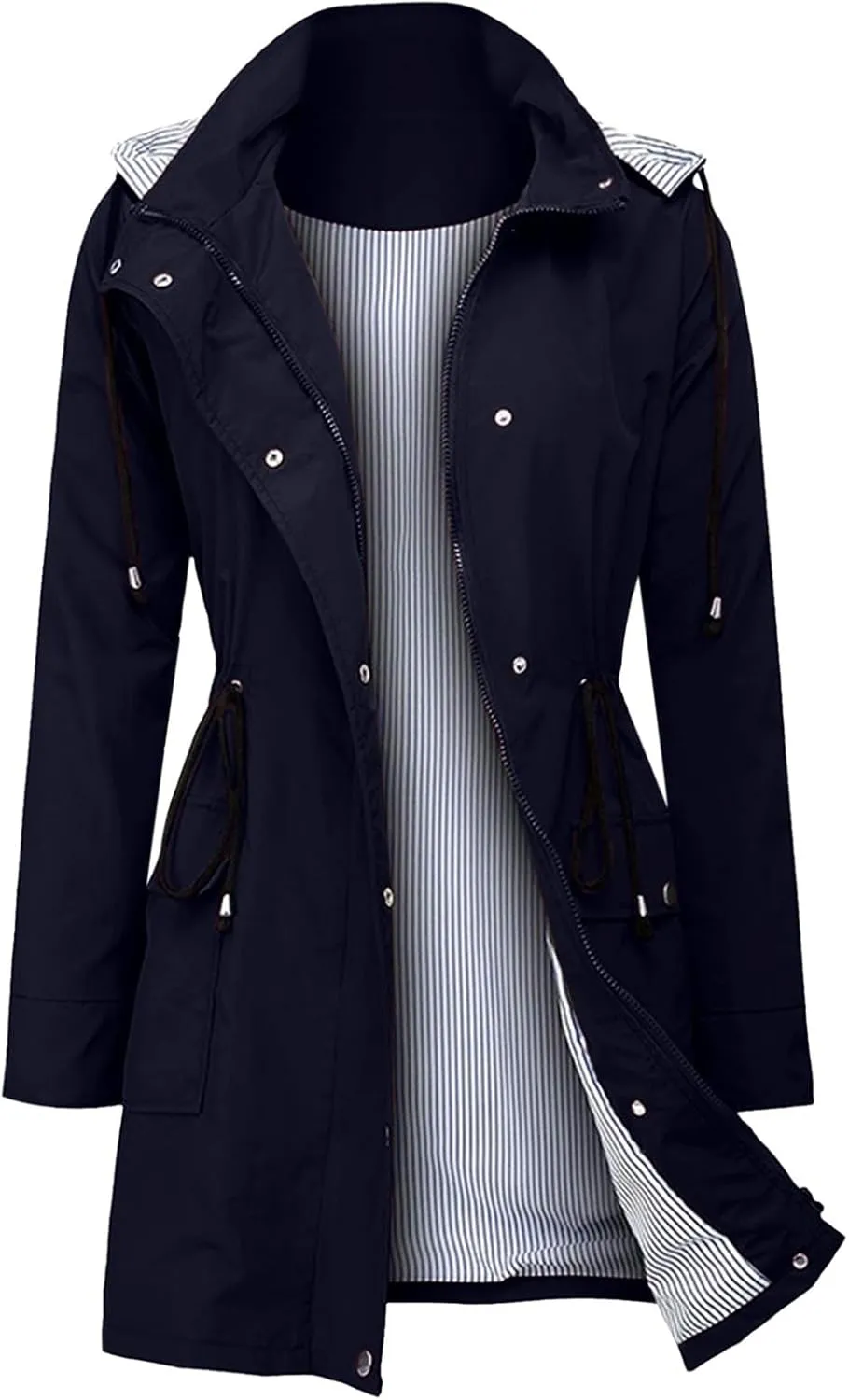 Women'S Windbreaker Gothic Punk Collar Pea Coat Winter Coat Women'S Long Fleece Pea Jacket Slim Hooded Dress Coat