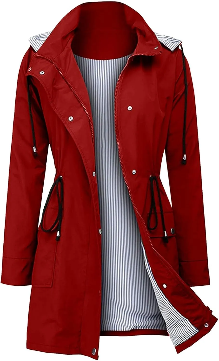 Women'S Windbreaker Gothic Punk Collar Pea Coat Winter Coat Women'S Long Fleece Pea Jacket Slim Hooded Dress Coat