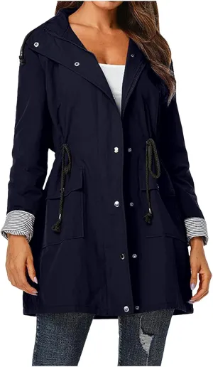 Women'S Windbreaker Gothic Punk Collar Pea Coat Winter Coat Women'S Long Fleece Pea Jacket Slim Hooded Dress Coat