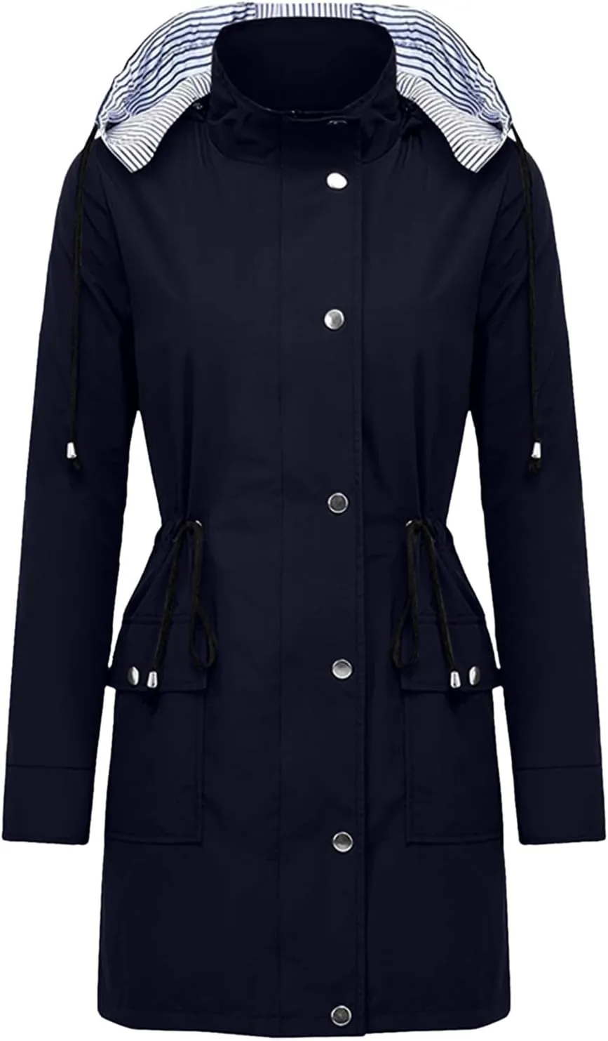 Women'S Windbreaker Gothic Punk Collar Pea Coat Winter Coat Women'S Long Fleece Pea Jacket Slim Hooded Dress Coat