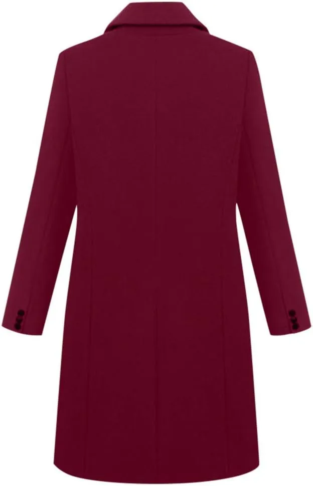 XUNRYAN Womens Wool-Blend Trench Coats Long Sleeve Jackets Casual Button Peacoats Elegant Blazer Suit Notch Lapel Slim Outer