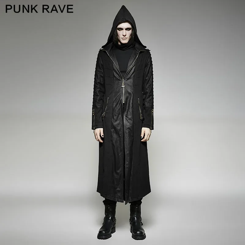 Y-707 Twill Fabric And Stitching Zippered Gothic Trench Coats With A Hood