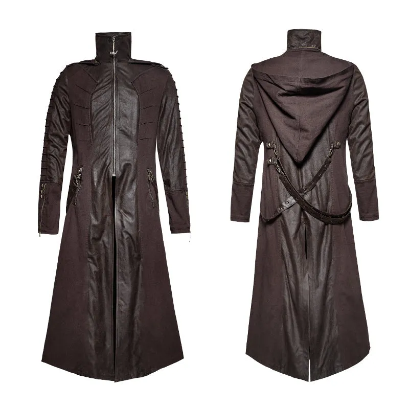 Y-707 Twill Fabric And Stitching Zippered Gothic Trench Coats With A Hood