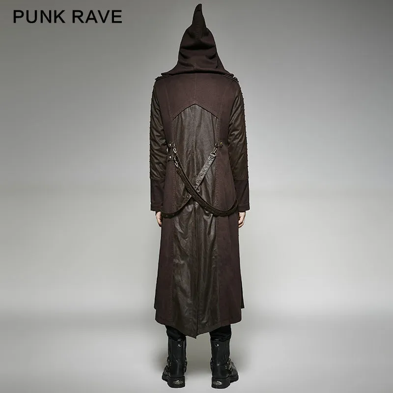 Y-707 Twill Fabric And Stitching Zippered Gothic Trench Coats With A Hood