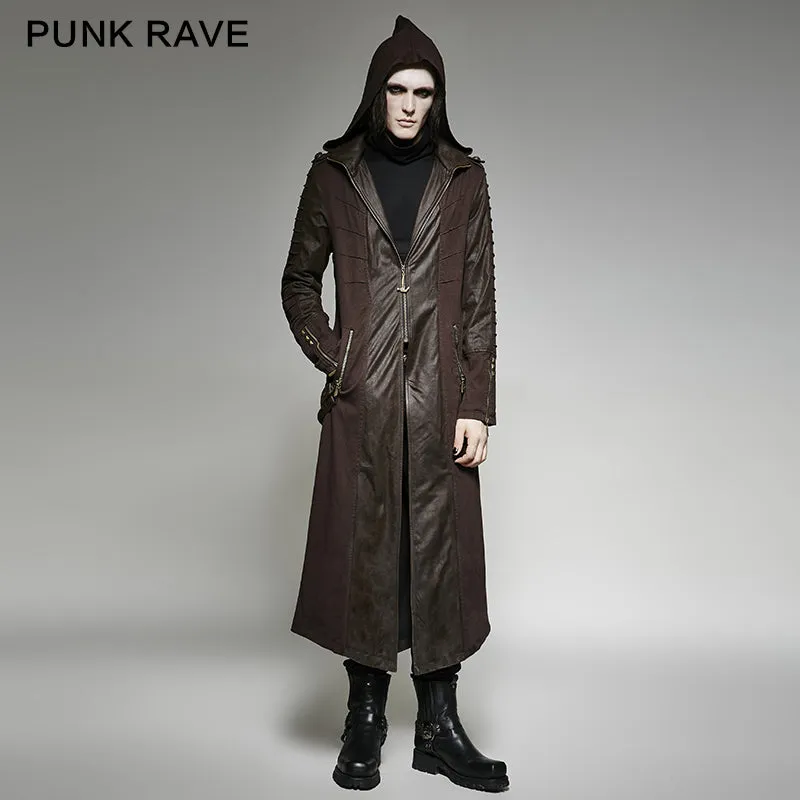 Y-707 Twill Fabric And Stitching Zippered Gothic Trench Coats With A Hood