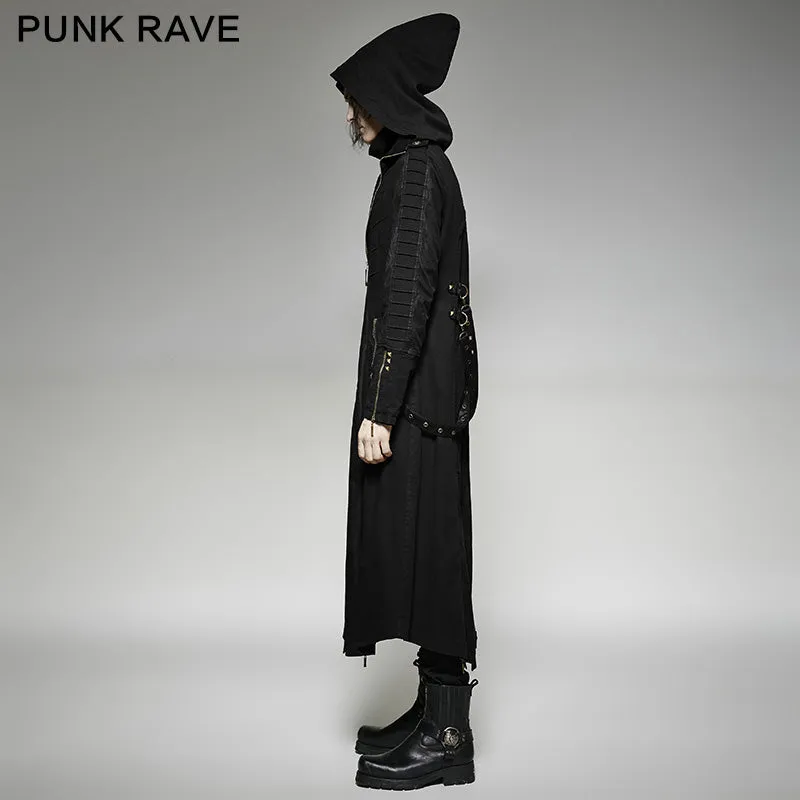 Y-707 Twill Fabric And Stitching Zippered Gothic Trench Coats With A Hood