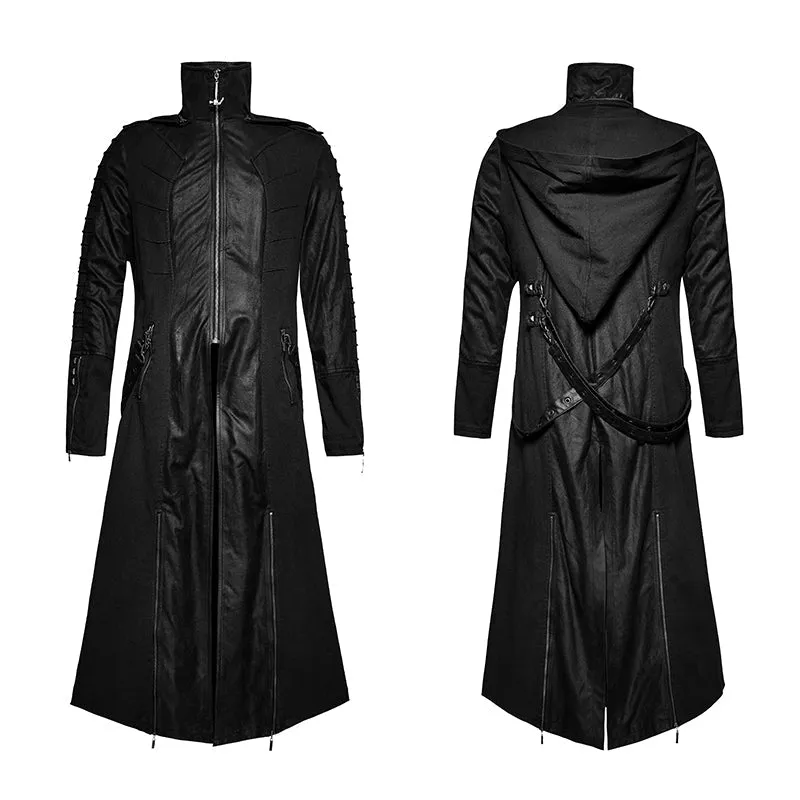 Y-707 Twill Fabric And Stitching Zippered Gothic Trench Coats With A Hood