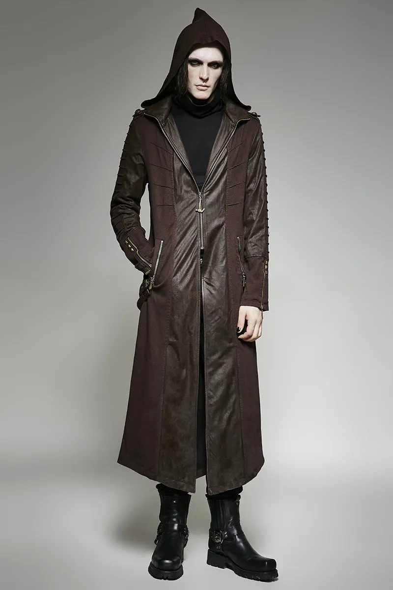 Y-707 Twill Fabric And Stitching Zippered Gothic Trench Coats With A Hood