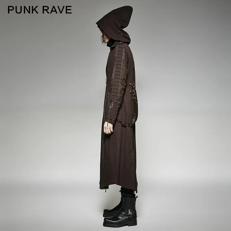 Y-707 Twill Fabric And Stitching Zippered Gothic Trench Coats With A Hood