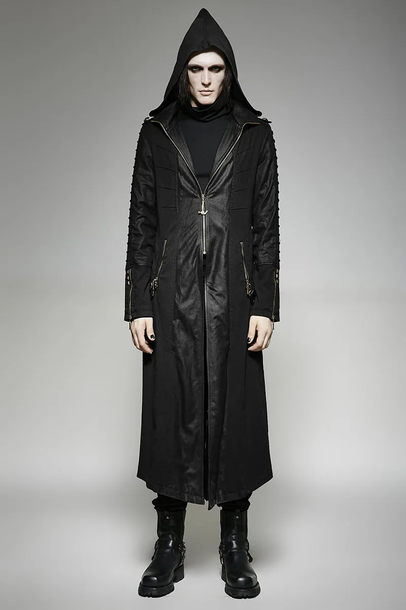 Y-707 Twill Fabric And Stitching Zippered Gothic Trench Coats With A Hood