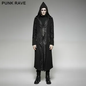 Y-707 Twill Fabric And Stitching Zippered Gothic Trench Coats With A Hood