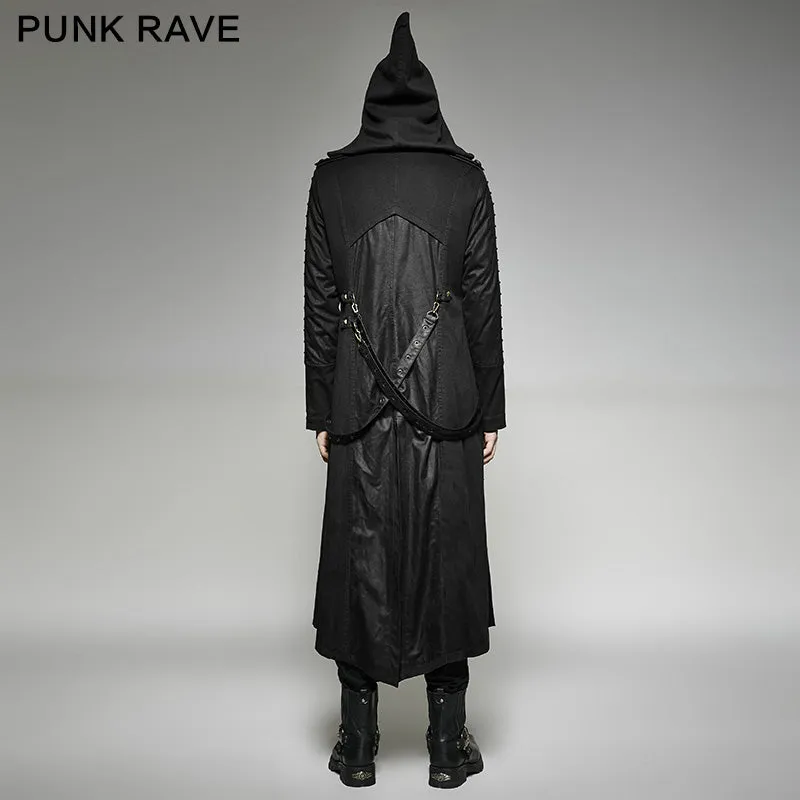 Y-707 Twill Fabric And Stitching Zippered Gothic Trench Coats With A Hood