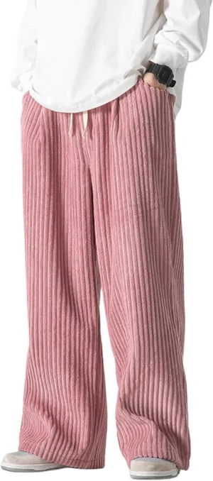 Y2K Corduroy Pants Men Vintage Baggy Pants Loose Fit Cargo Joggers Sweatpants Straight Leg Track Pants