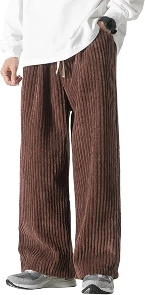 Y2K Corduroy Pants Men Vintage Baggy Pants Loose Fit Cargo Joggers Sweatpants Straight Leg Track Pants