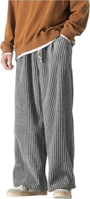 Y2K Corduroy Pants Men Vintage Baggy Pants Loose Fit Cargo Joggers Sweatpants Straight Leg Track Pants